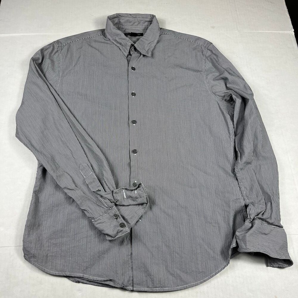 John Varvatos Mens Dress Button Down Shirt Long Sleeve Striped Collared Top M